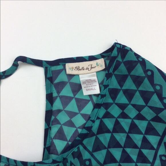 Emerald Green Navy Geometric Print Sheer Crop Top - Picture 5 of 5